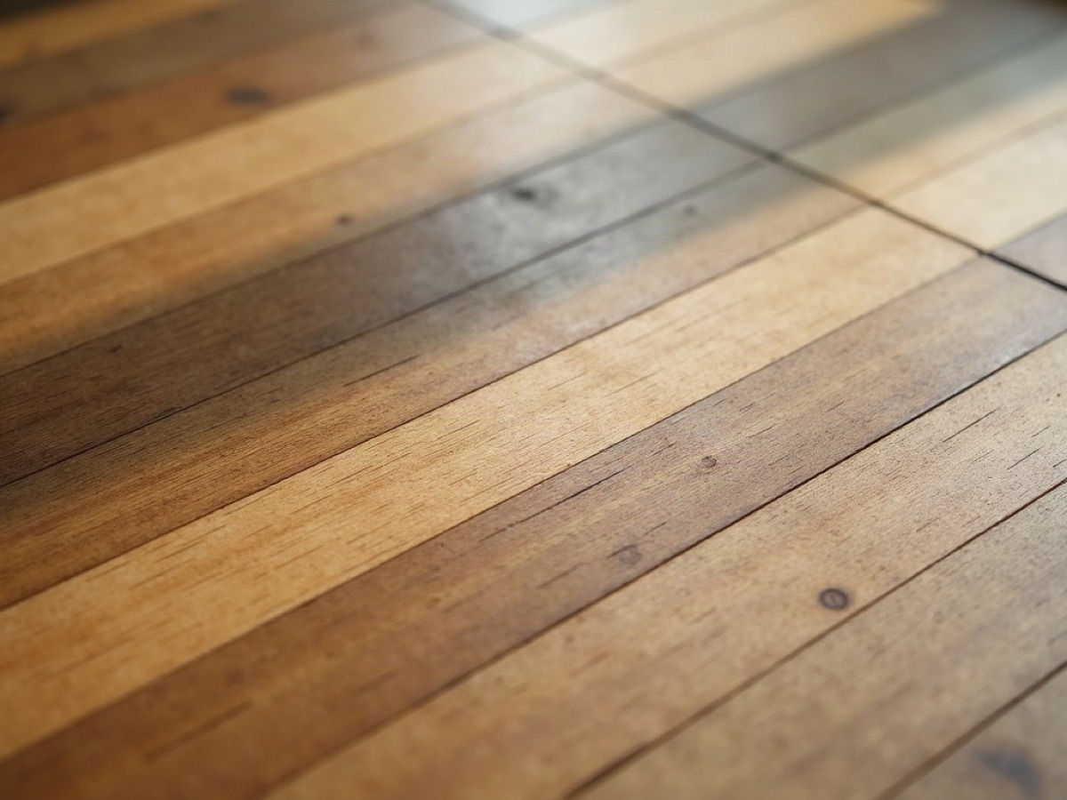 Close view of oak parquet grain in a tight herringbone field